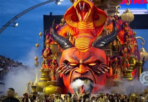 Brazil carnival 2023 devil - Performers from the Salgueiro samba school parade on a float during Carnival celebrations at the Sambadrome in Rio de Janeiro, Brazil, Monday, Feb. 20, 2023. AP Photo/Silvia Izquierdo Journalistic ...
